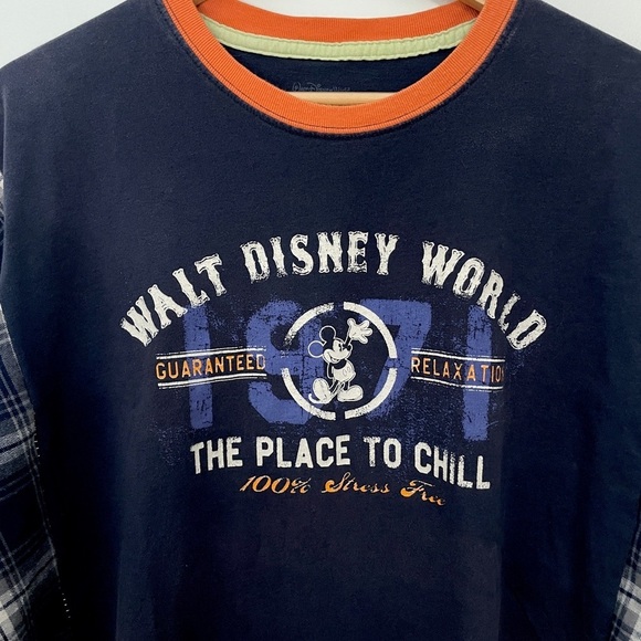 Walt Disney World Mickey Mouse Vintage Graphic Tee Plaid Flannel Long Sleeve Top - Picture 3 of 5